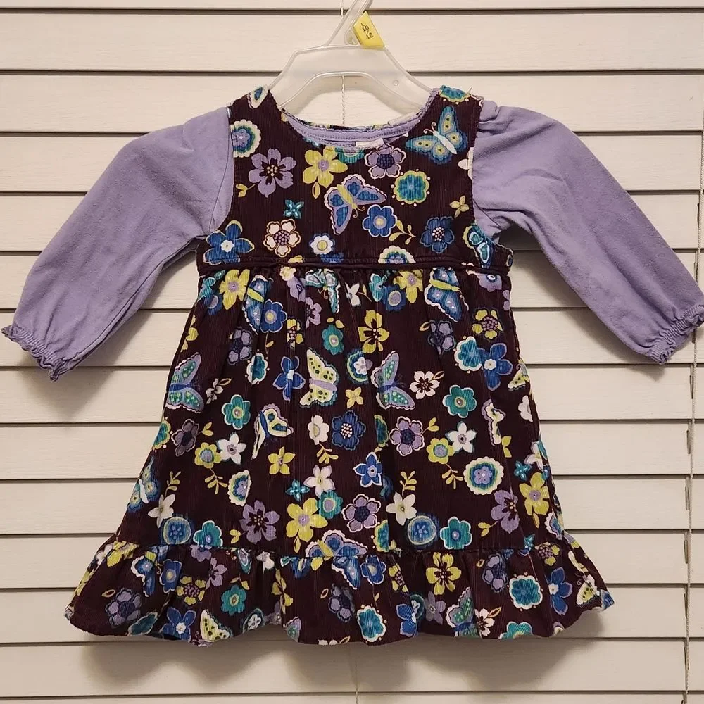Vintage Osh Gosh 2 Piece Floral Purple Courduroy Kids Dress Size 12 months